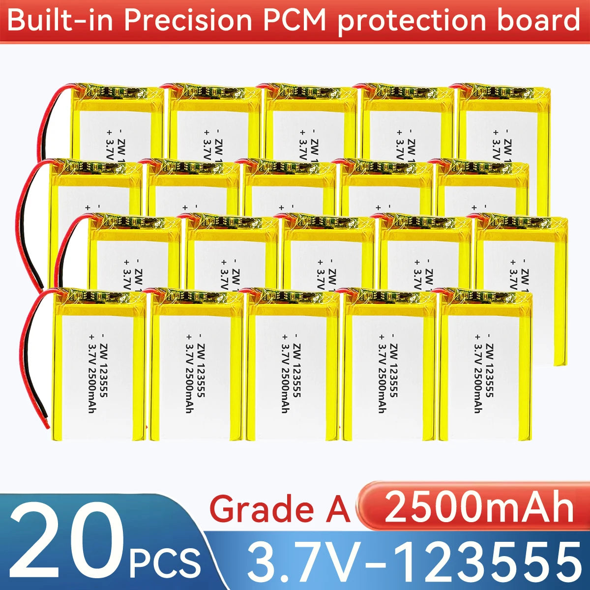 3.7V 2500mAh 123555 Battery Lipo Polymer Lithium Ion Recharg