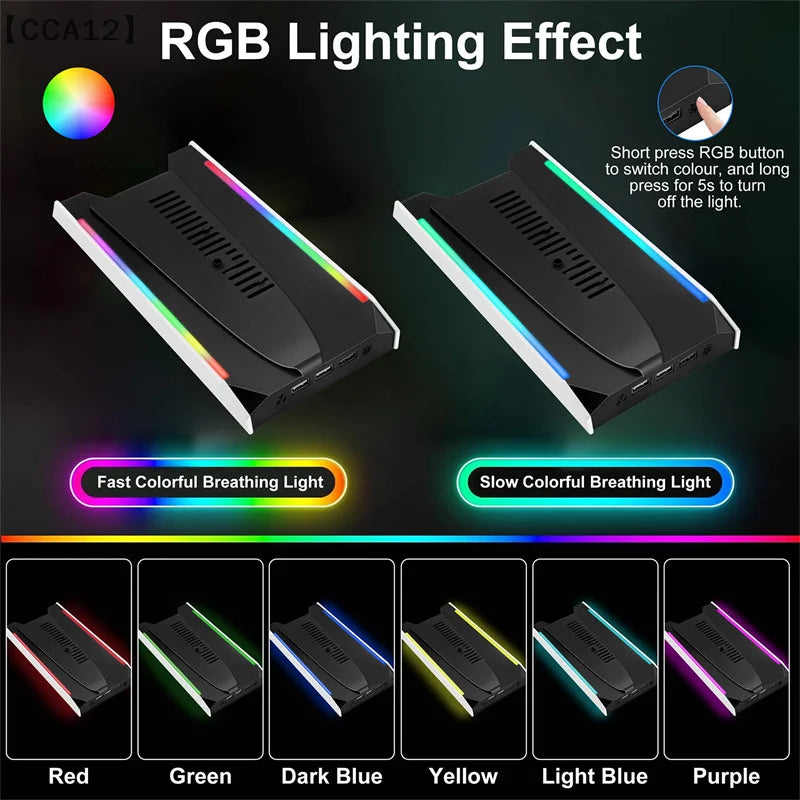 For PS5 Slim/PS5 Pro Vertical Cooling Stand Base RGB VR Head