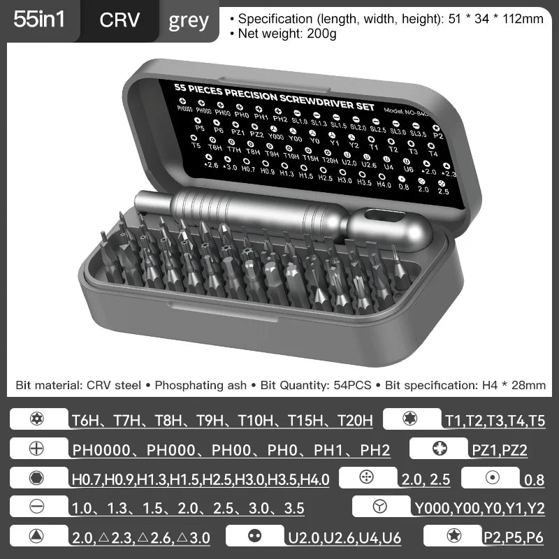 55PCS Mini Precision Screwdriver Set CRV Magnetic Bits Repair Kit for Smartphone Laptop Watch Game Console Electronics Tools