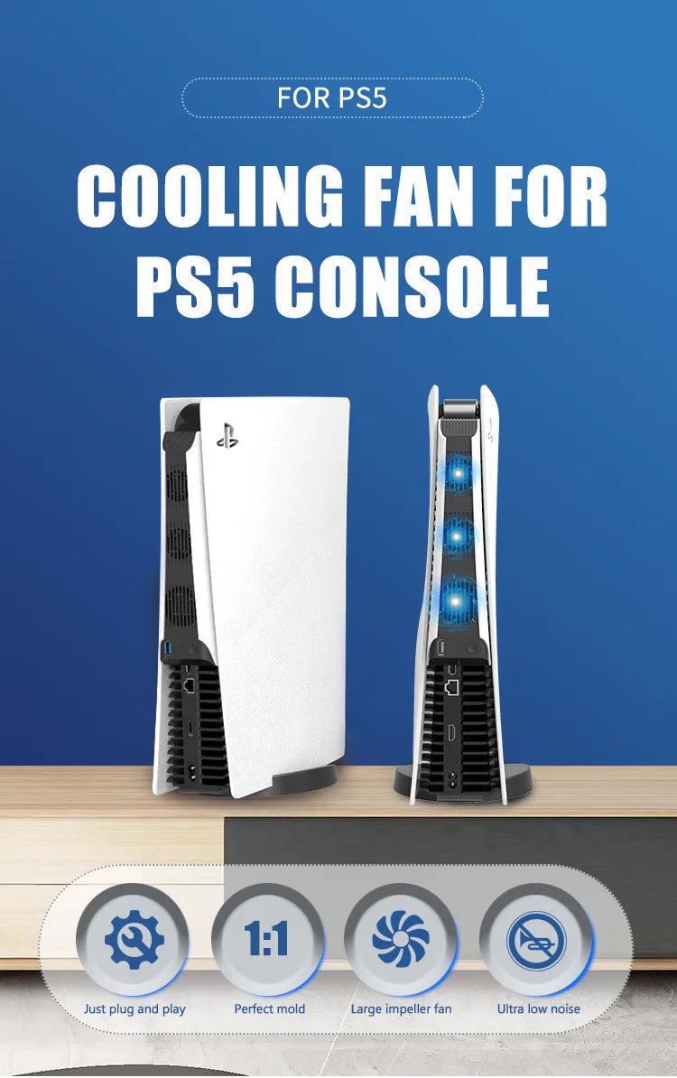 For PS5 Disc Edition Vertical Stand Display Game Console Fan