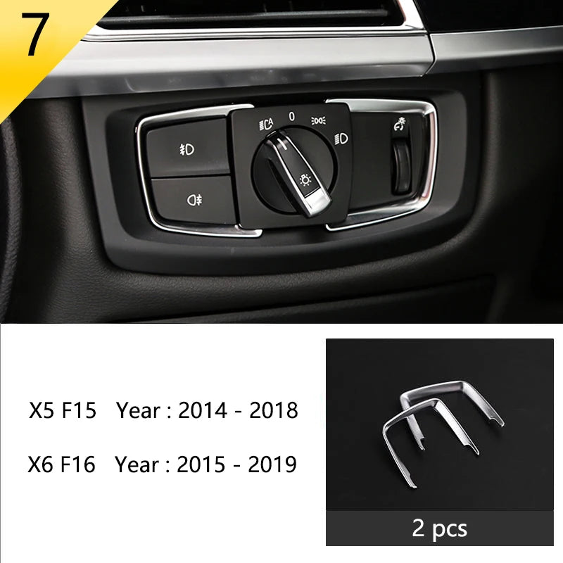 Chrome Car Styling Interior Button Panel Decoration Cover Trim Sticker frame For BMW X5 X6 F15 F16 2014-2019 Auto Accessories