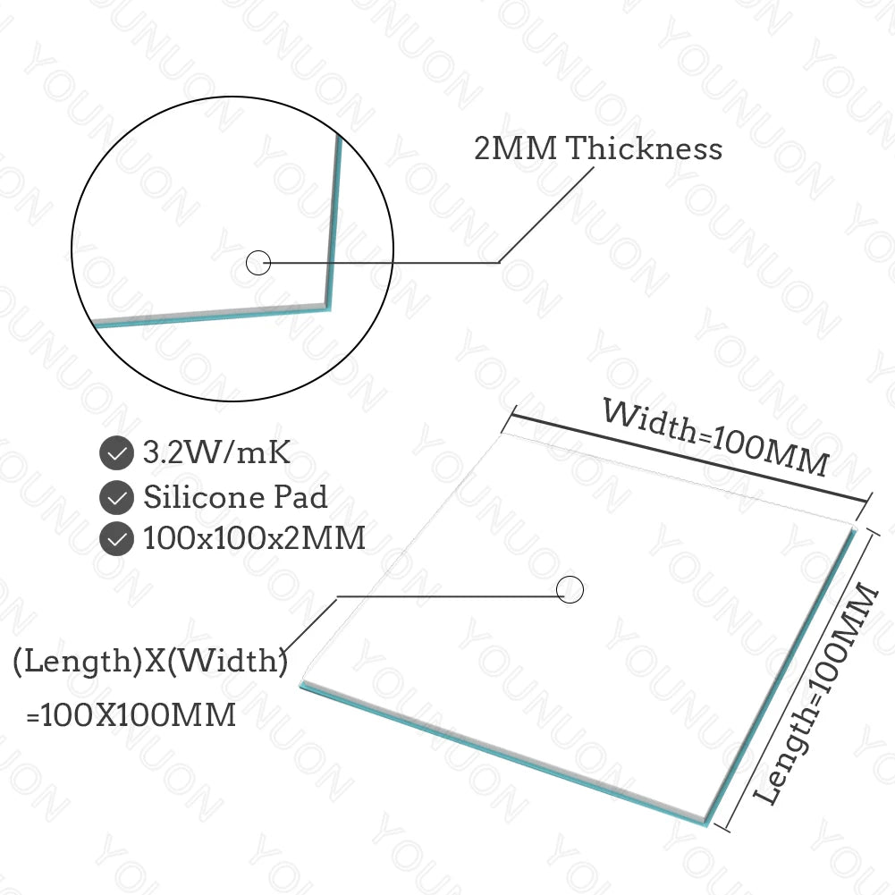 2 Pieces 100x100mm Thermal Pad 0.5mm/1mm/1.5mm/2mm/2.5mm/3mm/4mm/5mm Thickness GPU CPU Heatsink Cooling Conductive Silicone Pad