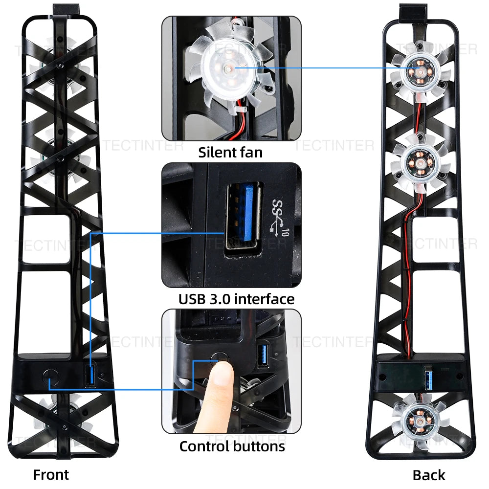 For PS5 Slim Cooling Fan 3 Levels LED Light USB3.0 Hubs Cool