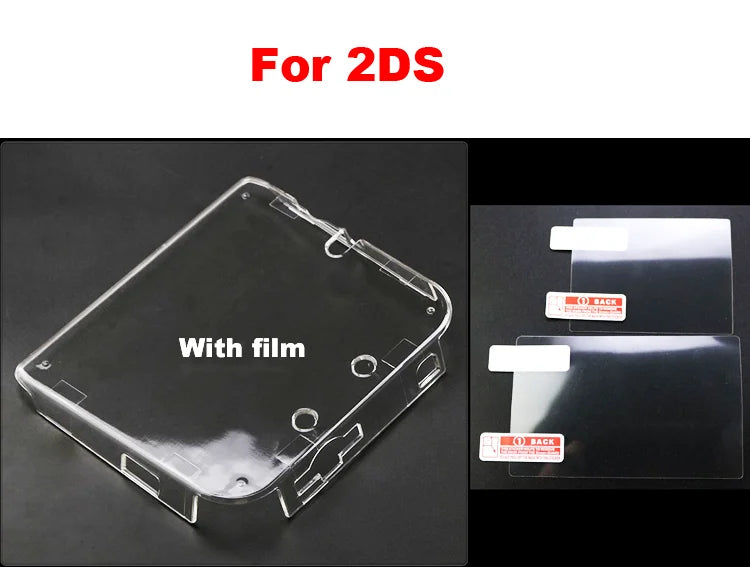 1piece Clear Crystal Protective Case Cover Hard Shell Skin for 2DS + Anti Dust Film For 2DS Screen Protector