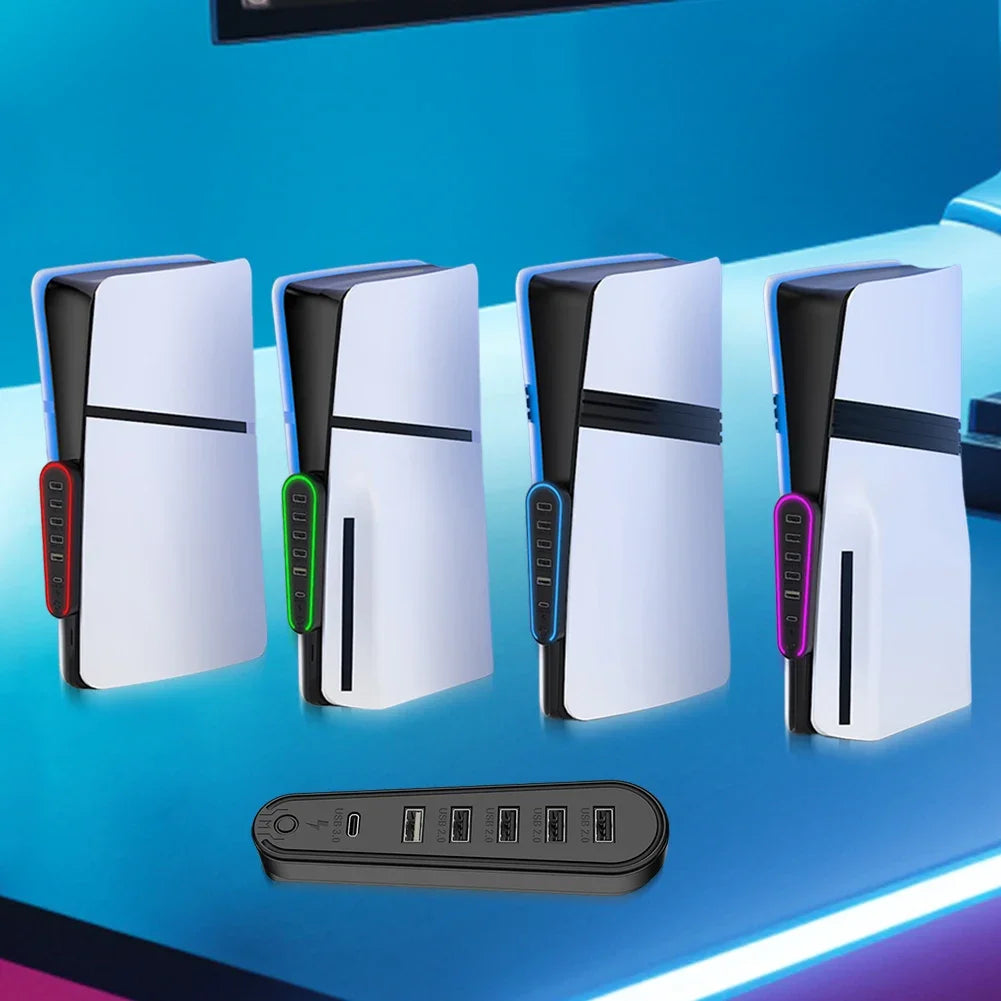 6 Ports Expansion Hub with RGB Light Charger Adapter Convert