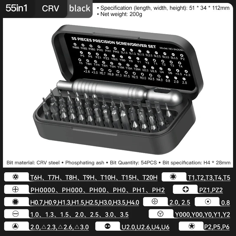 55PCS Mini Precision Screwdriver Set CRV Magnetic Bits Repair Kit for Smartphone Laptop Watch Game Console Electronics Tools