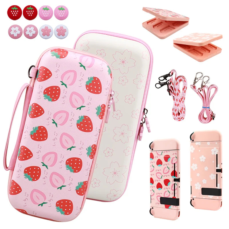 For Switch Carrying Case EVA Hard Shell with Strawberry & Ch