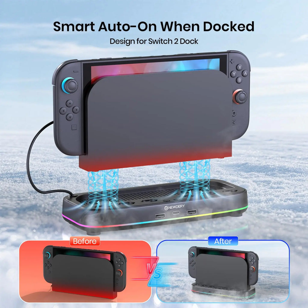NEWDERY Cooling Fan for Nintendo Switch 2 Dock With RGB Ligh