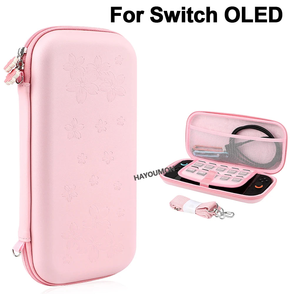 PU Waterproof Pouch Case Storage Traveling Cover Box for Switch Sakura Pink PU Shell Portable Carrying Bag For Switch OLED