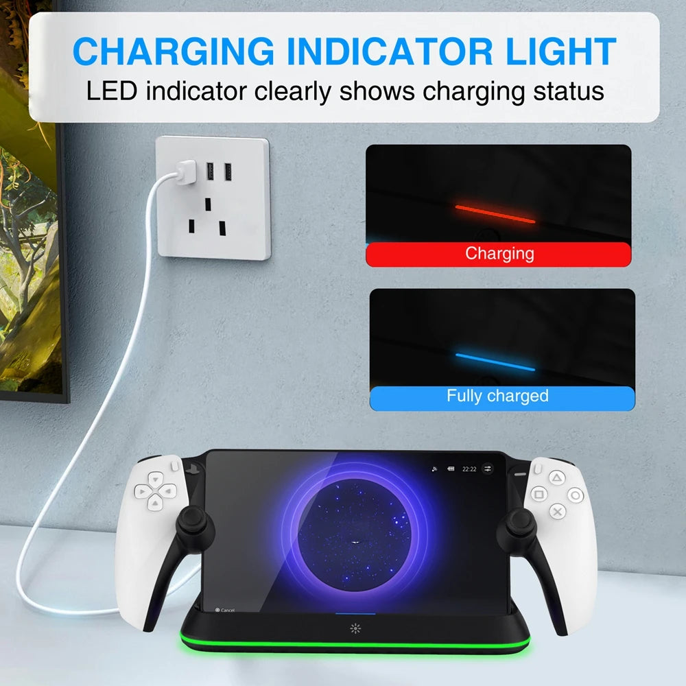 for PlayStation Portal Consoles Charging Stand with RGB Indi
