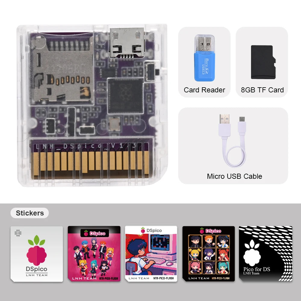 Chisfamily Micro USB Transparent DSpico Game Reader Adapter 16 MBit With LED RP2040 for Nintendo DS NDSL DSi 3DS Consoles