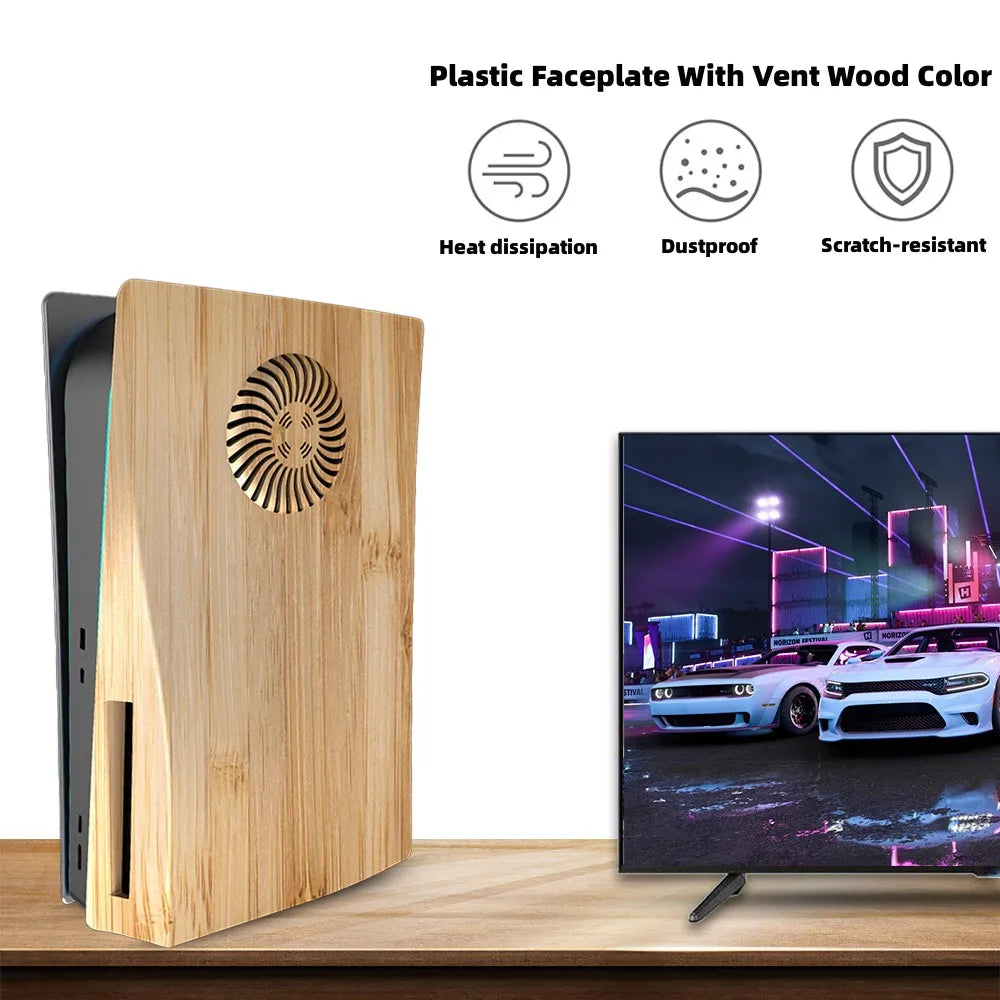 Disc Edition Wood Color Faceplate with Cooling Vents for PS5