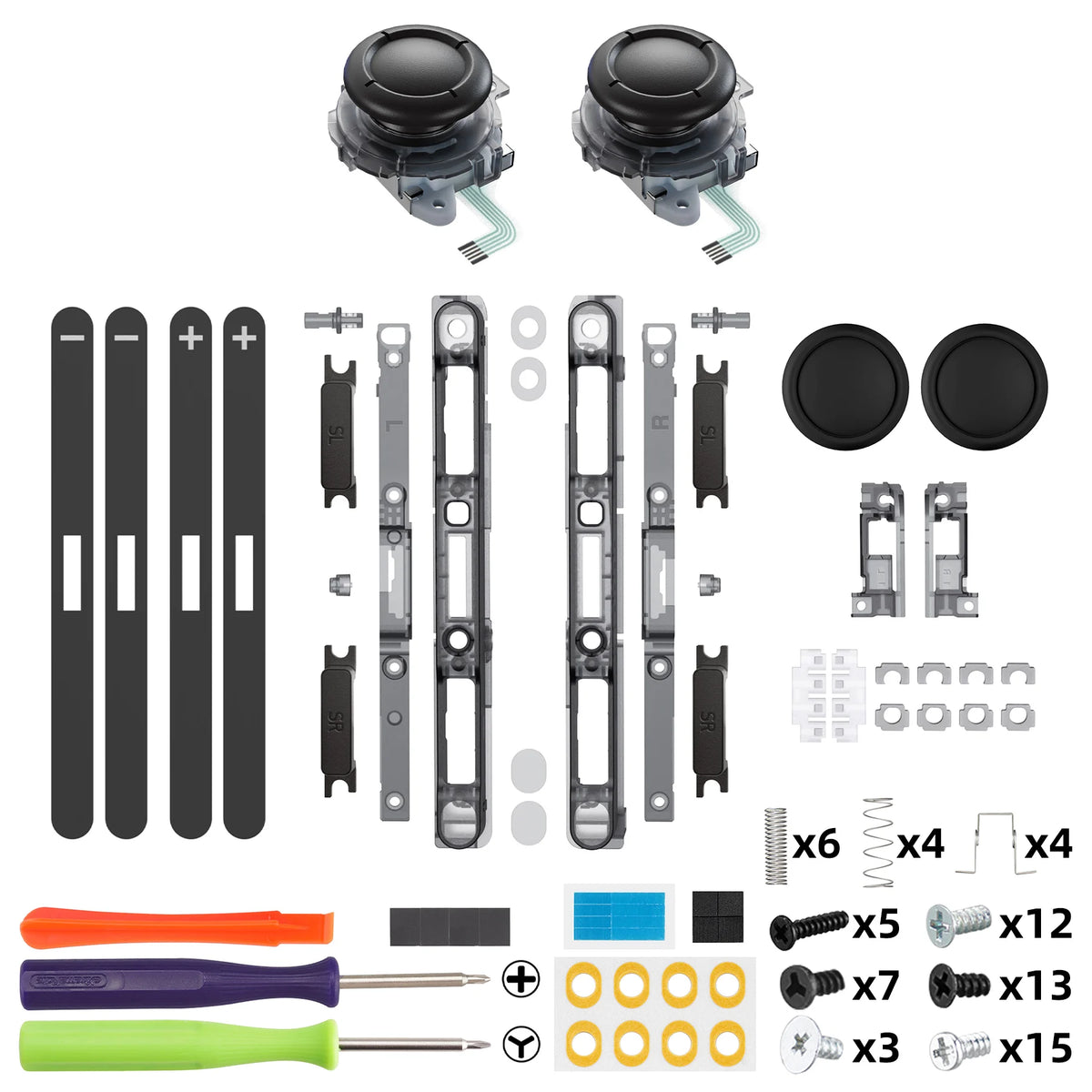eXtremeRate Replacement 3D Joystick & Thumb Grips & Side Rail Shell Buttons for Nintendo Switch 2 JoyCon - Black