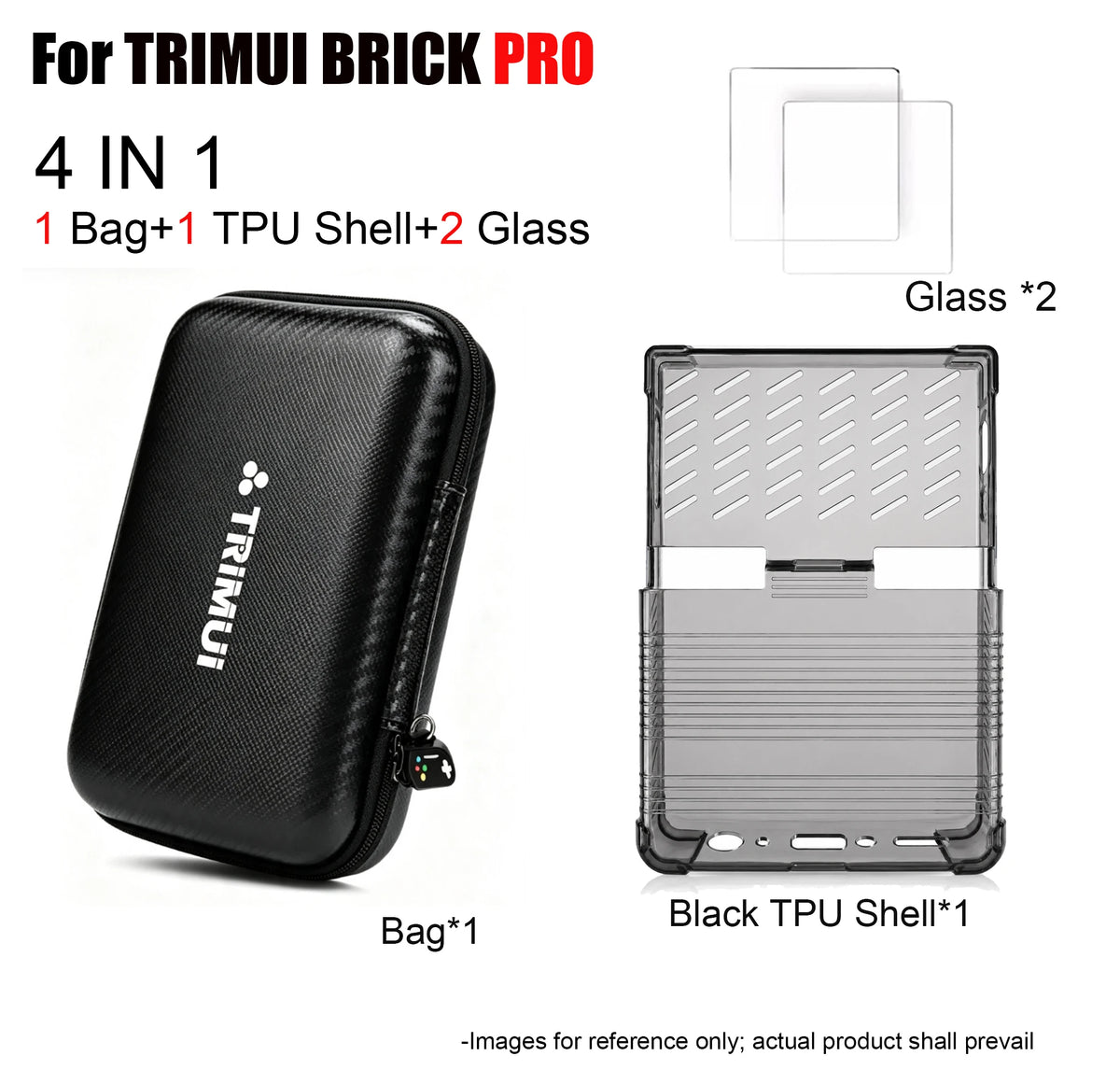 Portable Storage Bag TPU Case with Screen Protectors for TRIMUI BRICK PRO Game Console Tempered Glass Protectors Kit Accessories