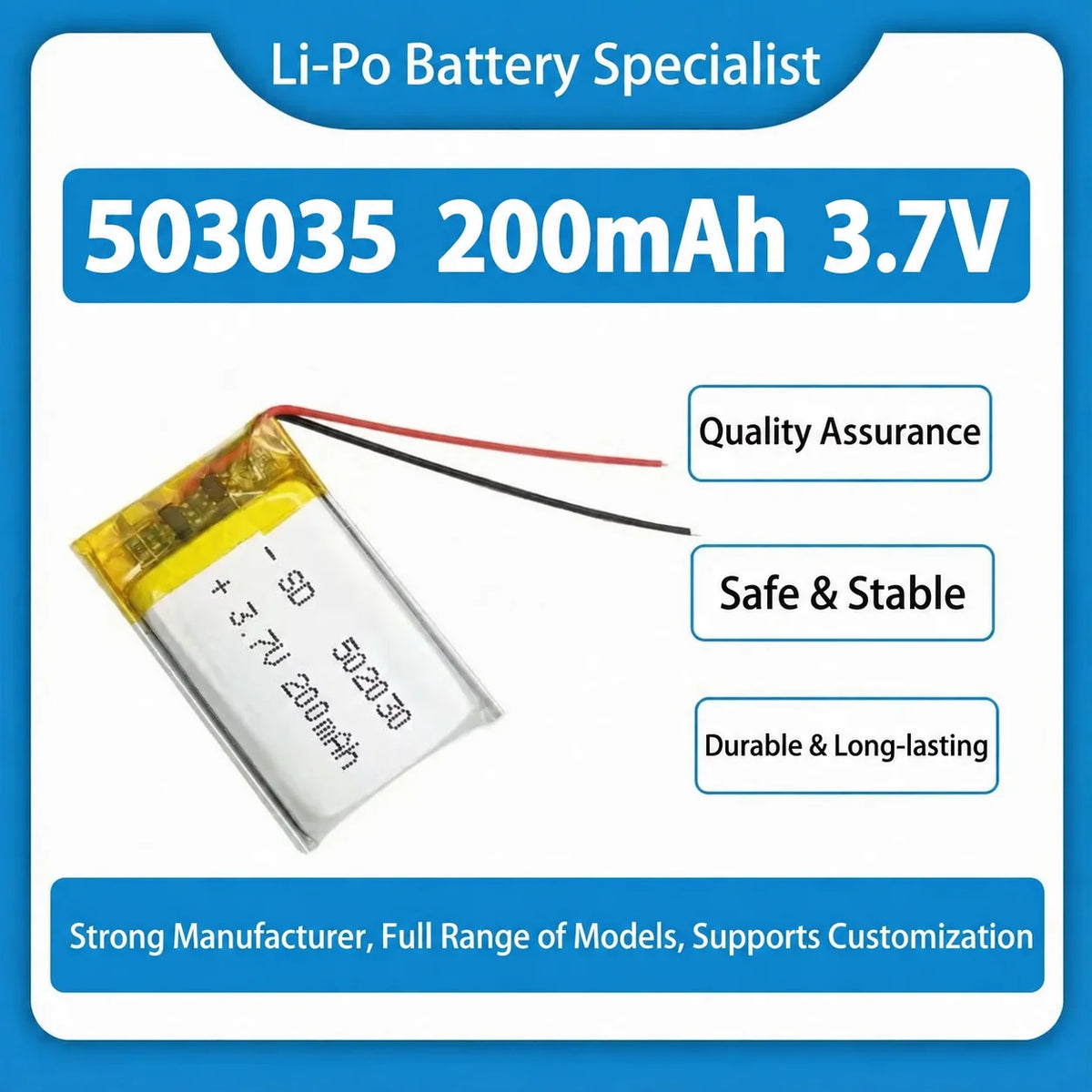 3.7V 500mAh 503035 Rechargeable Li-Polymer Battery Replaceme