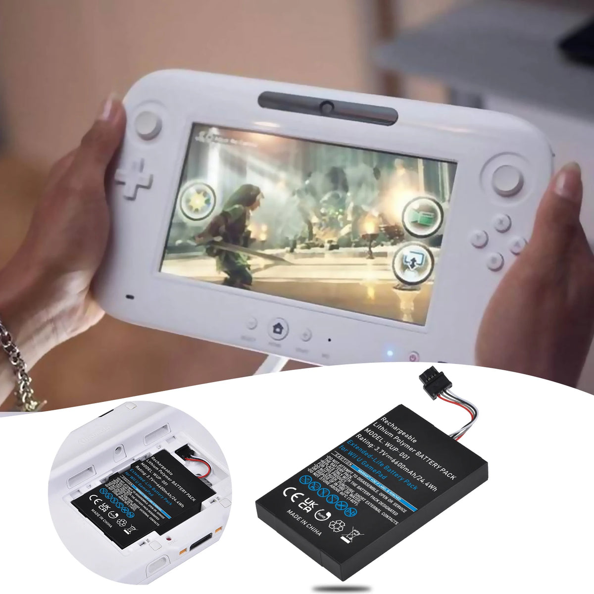 1Pcs 6600mAh Wii U Gamepad Battery Replacement for Nintendo 