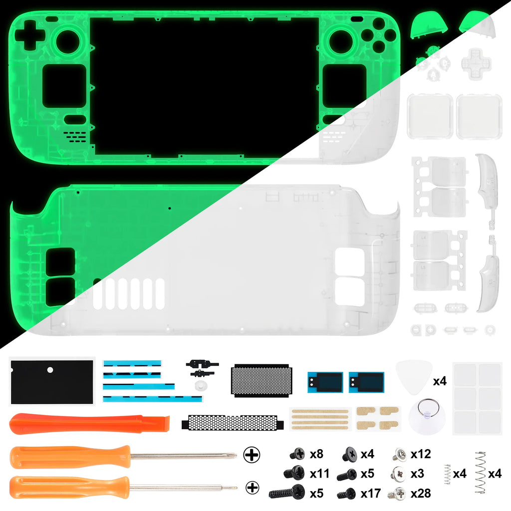 eXtremeRate DIY Replacement Shell for Steam Deck LCD Transparent Case Set Clear Edition Faceplate Back Plate Shell with Button