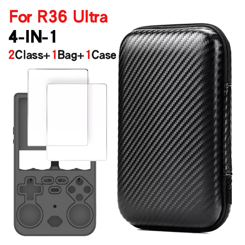For R36 Ultra Game Console EVA Hard Carrying Case Waterproof Anti-Scratch Storage Bag Protective Silicone Cover Screen Protector