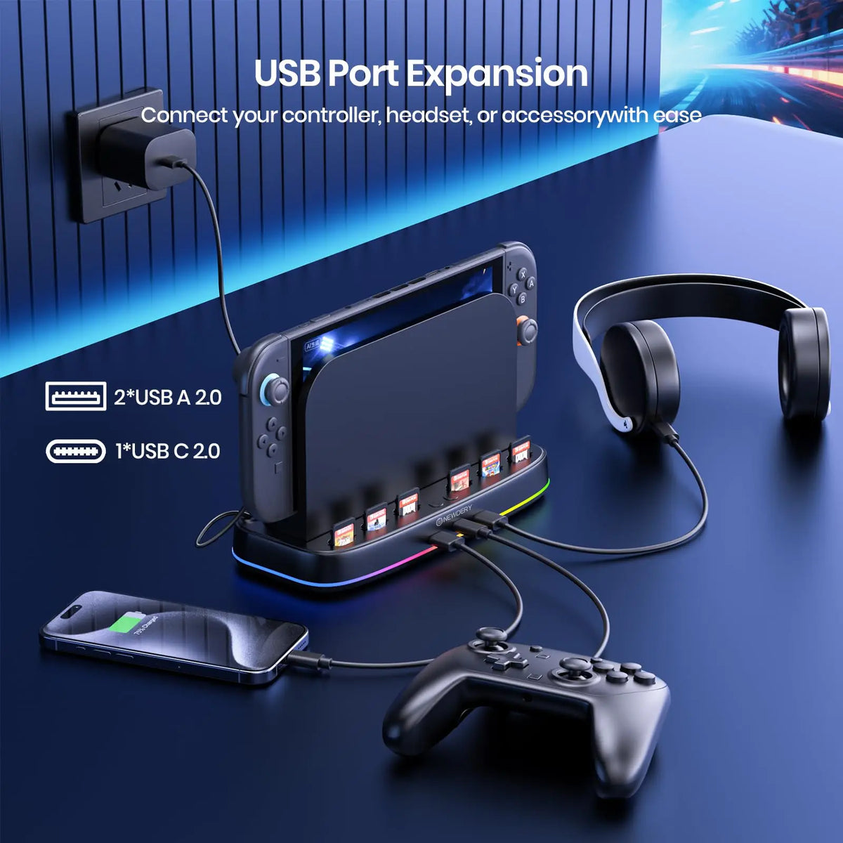 NEWDERY Cooling Fan for Nintendo Switch 2 Dock With RGB Ligh