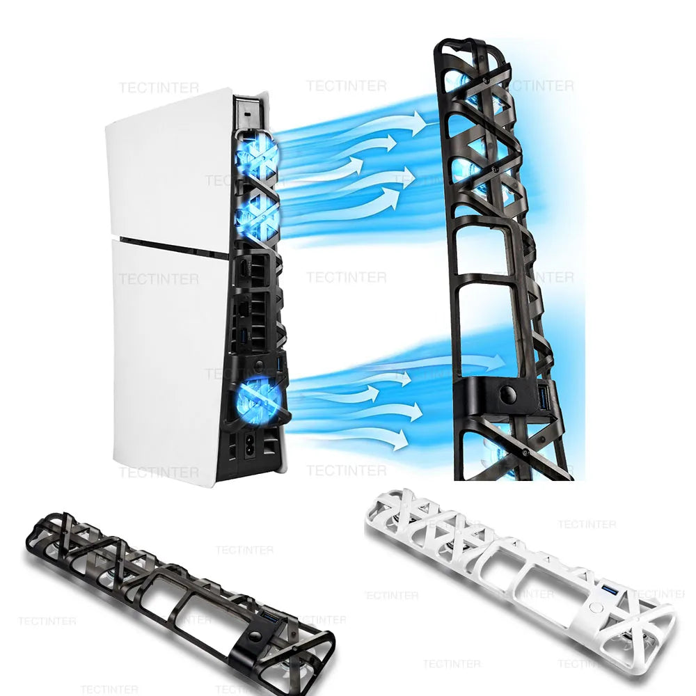 For PS5 Slim Cooling Fan 3 Levels LED Light USB3.0 Hubs Cool