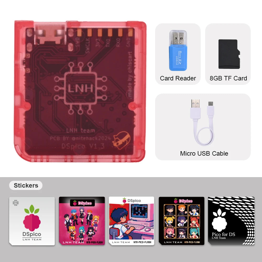 Chisfamily Micro USB Transparent DSpico Game Reader Adapter 16 MBit With LED RP2040 for Nintendo DS NDSL DSi 3DS Consoles