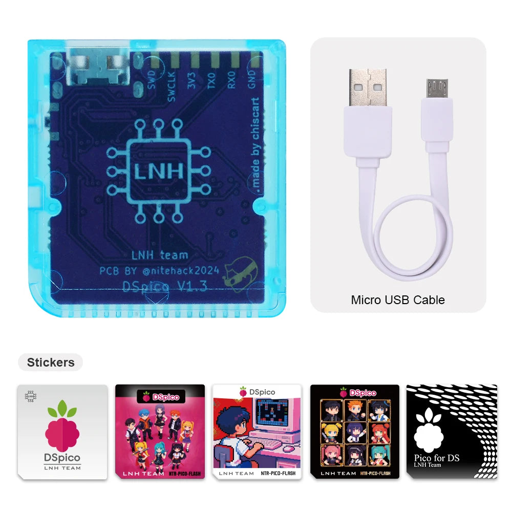 Chisfamily Micro USB Transparent DSpico Game Reader Adapter 16 MBit With LED RP2040 for Nintendo DS NDSL DSi 3DS Consoles