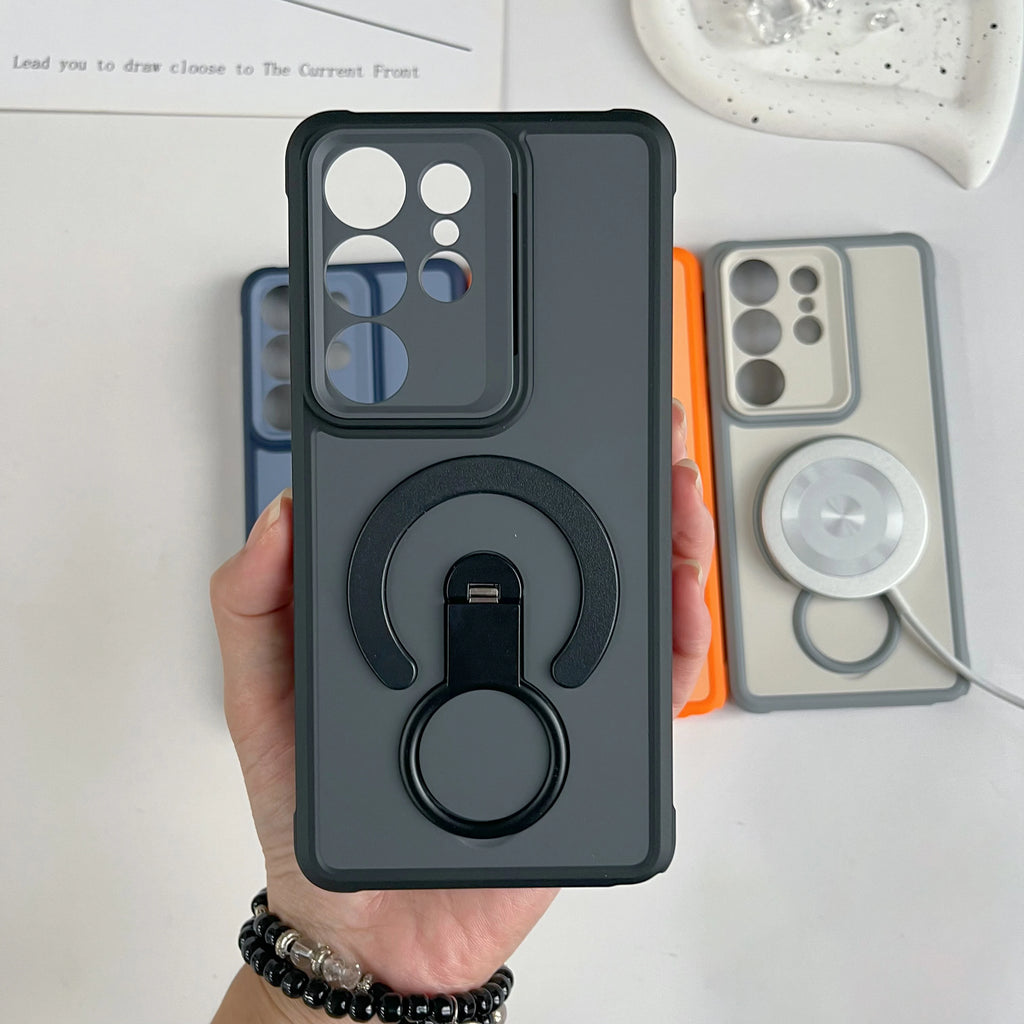 Shockproof Armor Matte For Magsafe Magnetic Case For Samsung Galaxy S26 S25 Edge S24 S23 Ultra Plus FE Handheld Grip Stand Cover