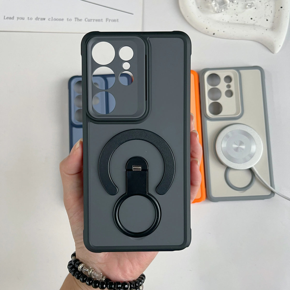 Shockproof Armor Matte For Magsafe Magnetic Case For Samsung Galaxy S26 S25 Edge S24 S23 Ultra Plus FE Handheld Grip Stand Cover