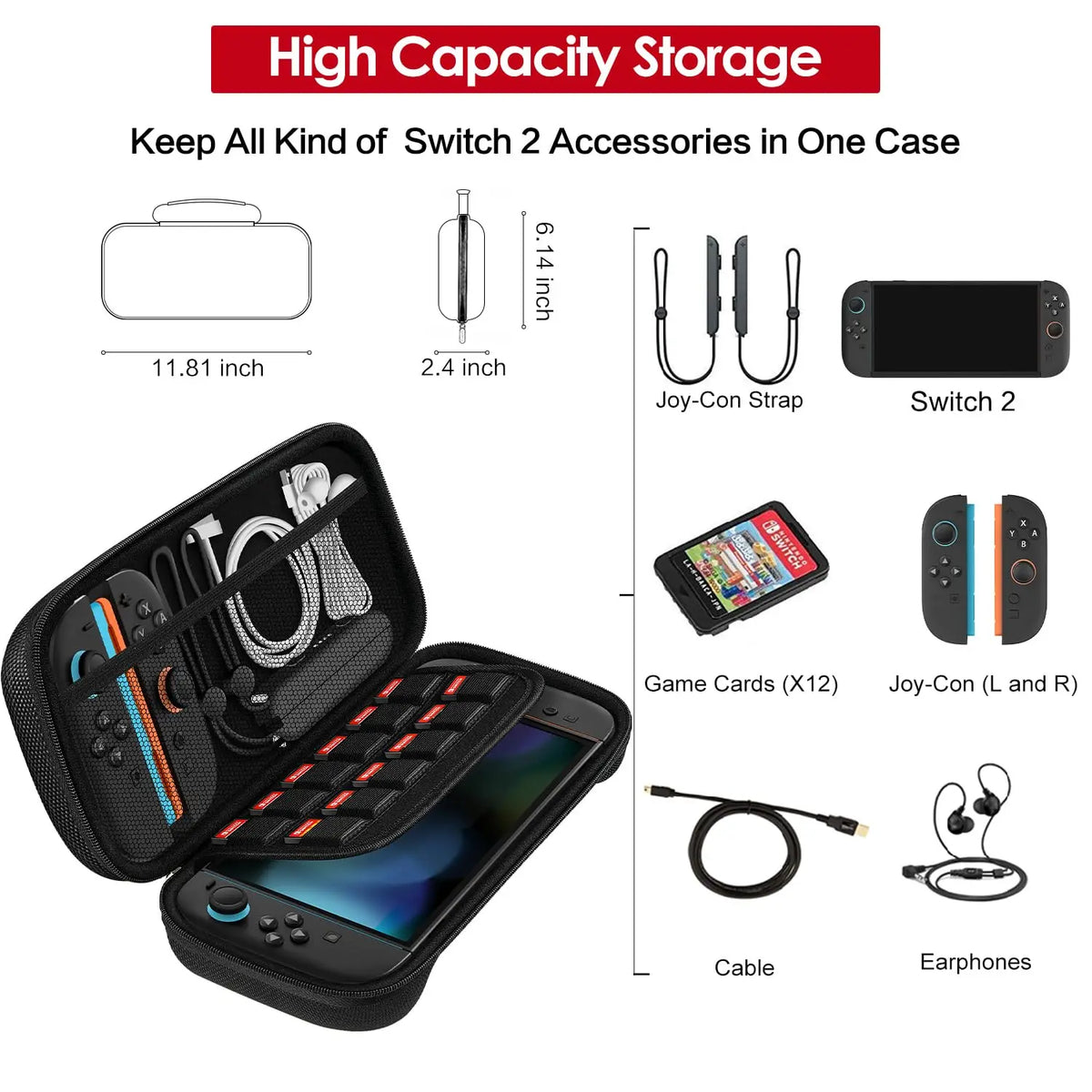 Premium Hard Shell Carrying Case for Switch 2 (2025) Compact