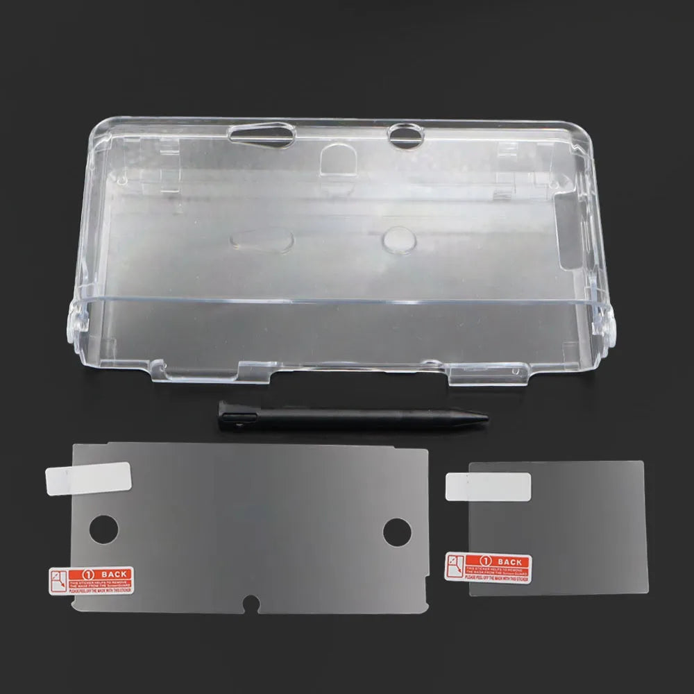 Clear Split Transparent Hard Case for 3DS Protective Shell with Screen Protector and Stylus Pen