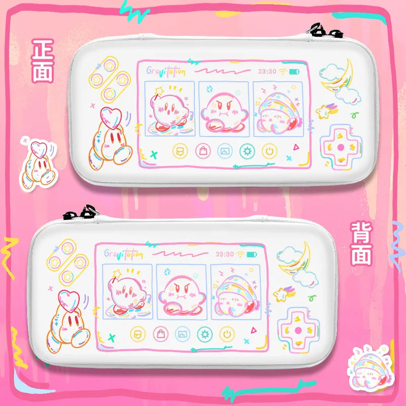 Switch Carrying Case Kirby White Portable Handle Hard Protective Storage Bag Compatible With Ns Oled Lite For Game Console