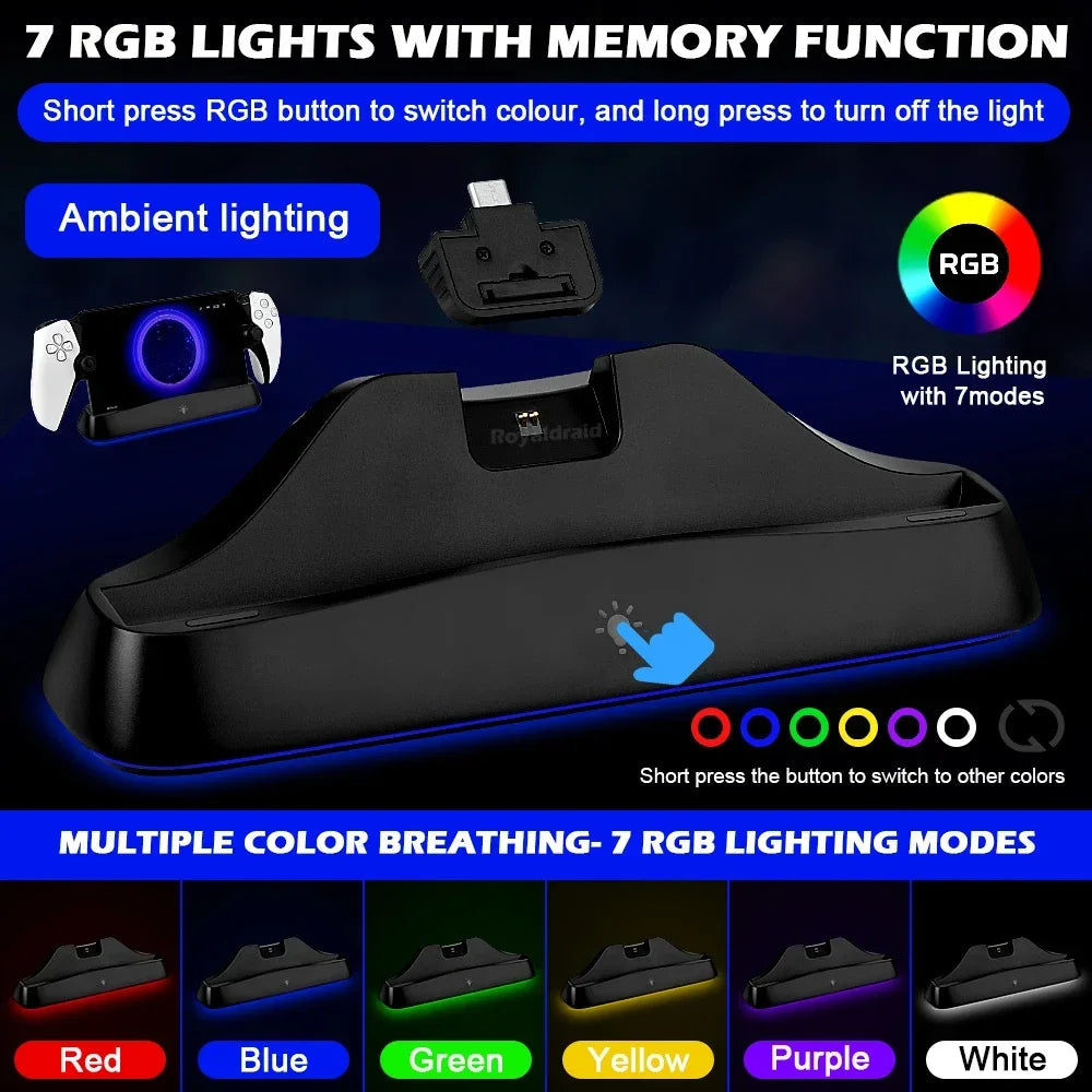 7 Lights Auto-Align Charging Dock Station For PS5 PS Portal 