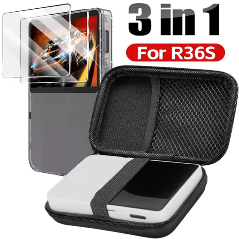 3 IN 1 Carrying Storage Case with Tempered Glass Screen Prot