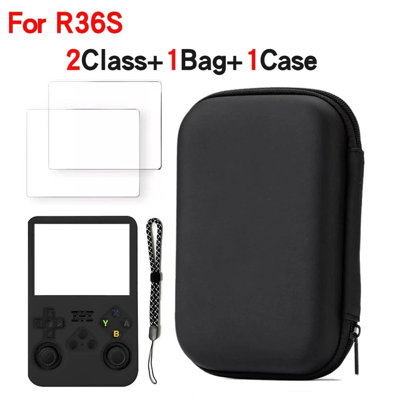For R36S/R35XX Game Console Storage Bag EVA Hard Portable Protective Case Accessories R36S Silicone Cover Screen Protector Film