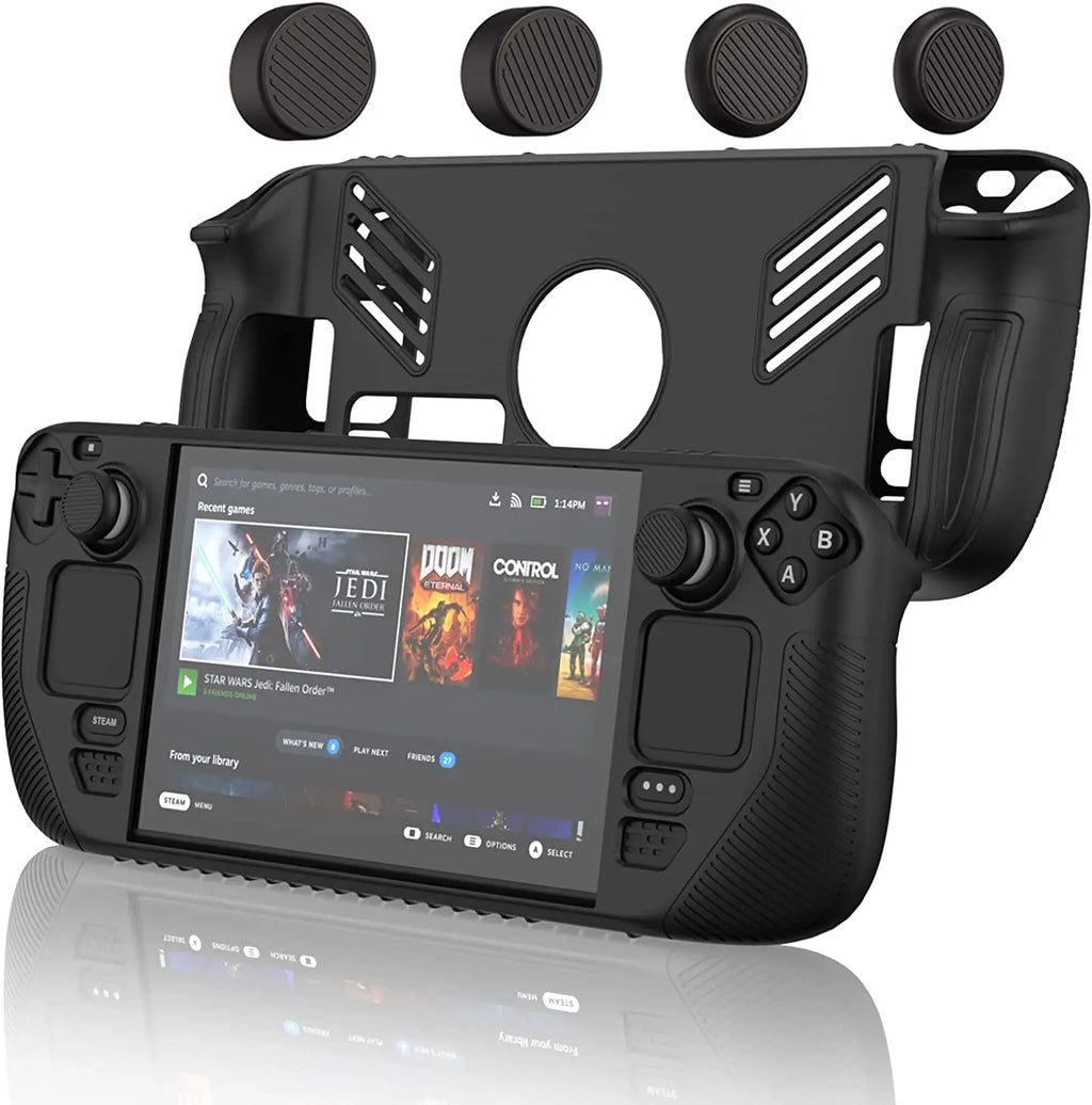 Steam Deck Standing Protective Case Thickening Silicone Accessories Protector Soft Cover Skin Shell with 2 Pairs Thumb Grips