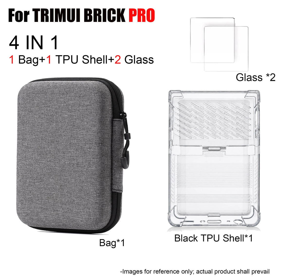 Portable Storage Bag TPU Case with Screen Protectors for TRIMUI BRICK PRO Game Console Tempered Glass Protectors Kit Accessories