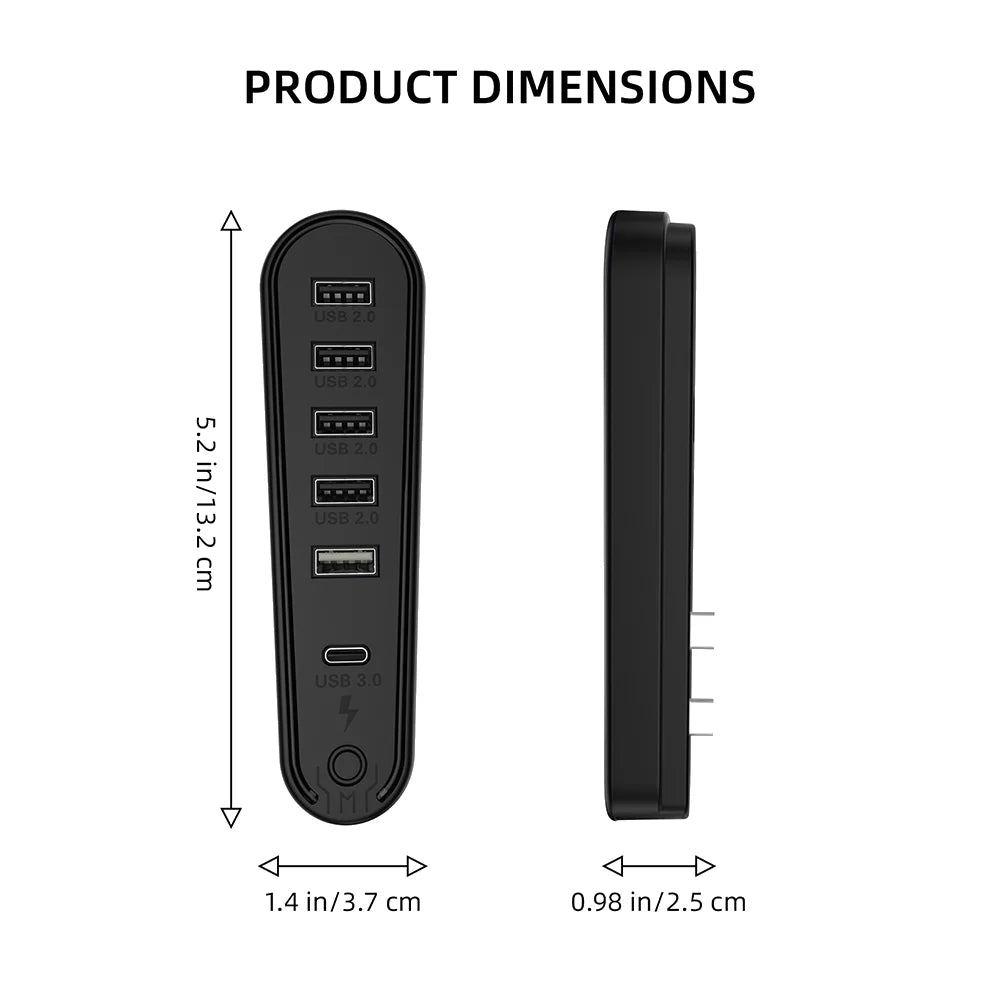 6 Ports Expansion Hub with RGB Light Charger Adapter Convert