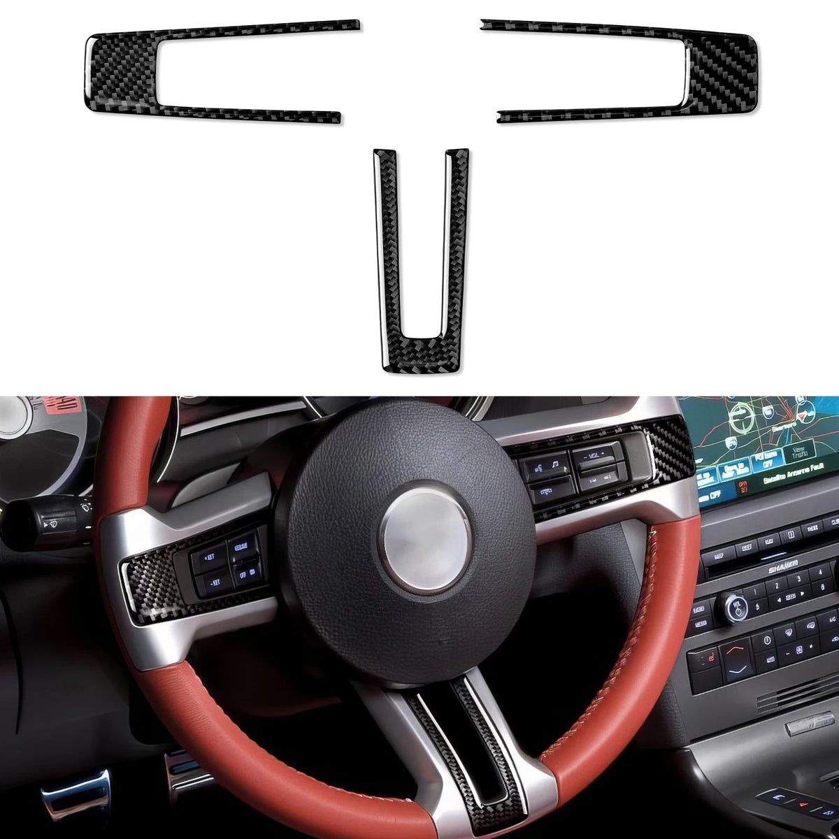 For Ford Mustang GT Shelby (2010-2014) Carbon Fiber Interior Sticker Car Steering Wheel Buttons Panel Trim Accessories