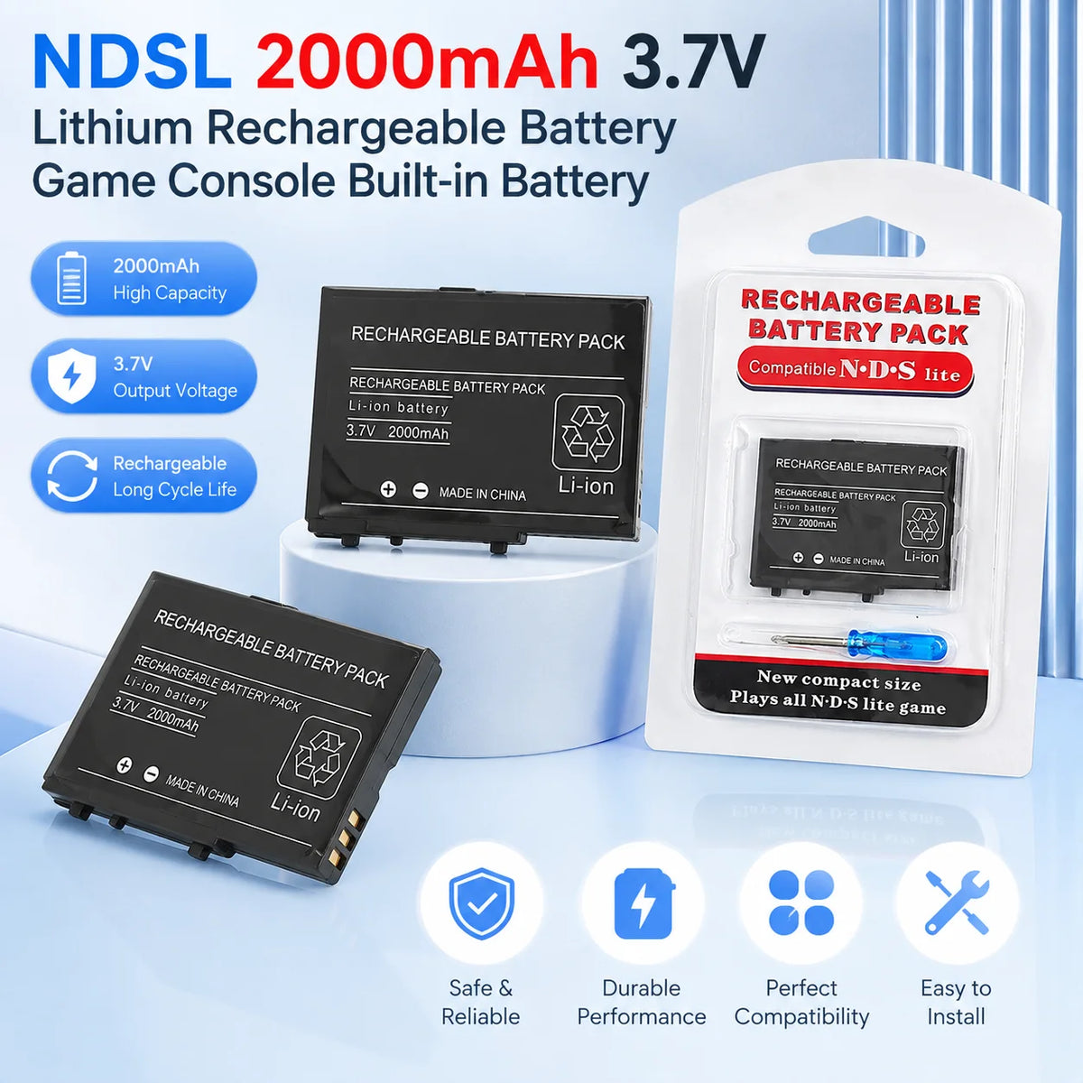 Game Console Built-in Battery NDSL Host Batterie 2000mAh 3.7
