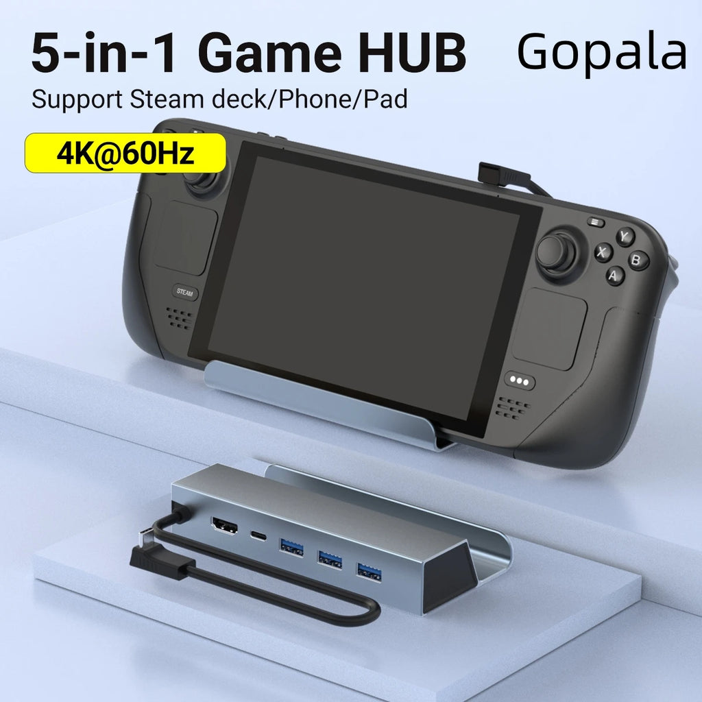 5 In 1 USB C Docking Station 4K 60Hz HDMI 100W PD Charging 3 USB2.0 Ports Type C Game Hub for Switch Steam Deck ROG Ally