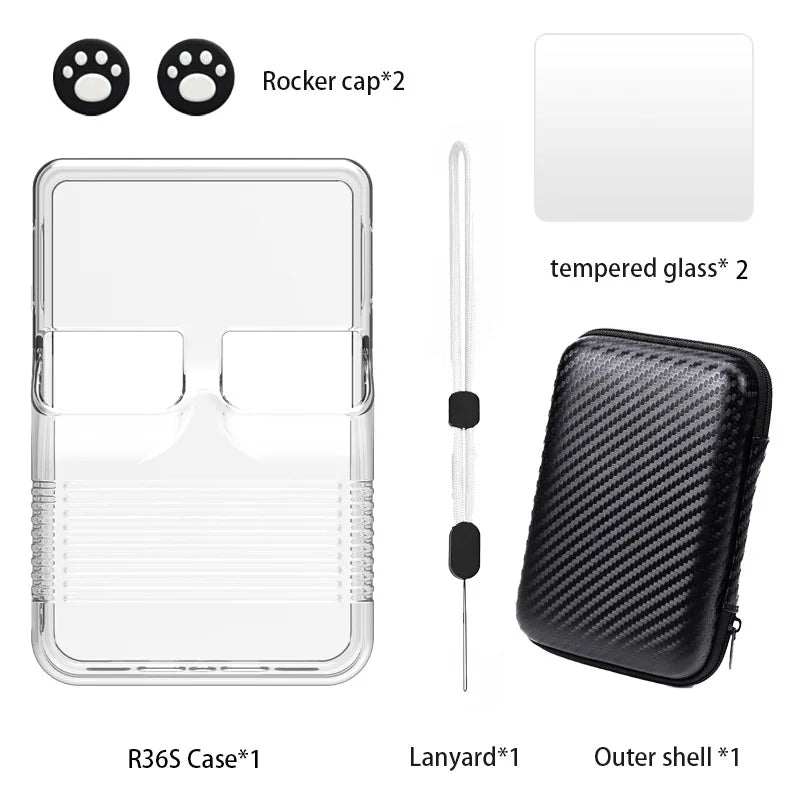 New Open-source Handheld Protective Case for R36S Portable Game Console Accessory Storage Transparent Shell All in One