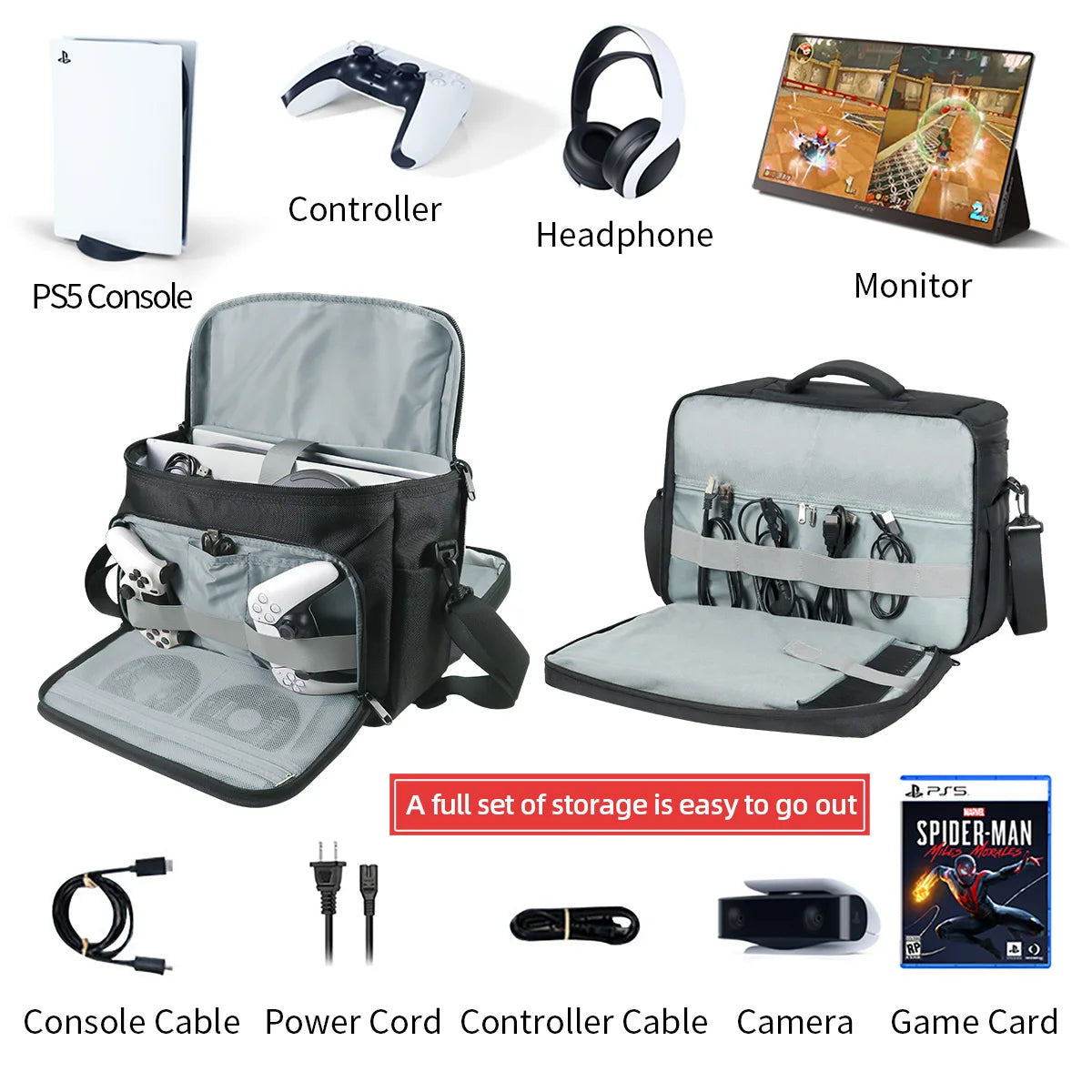 Carrying Case for PS5 Large Capacity Waterproof Shockproof T