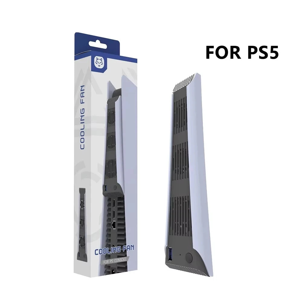 For PS5 Disc Edition Vertical Stand Display Game Console Fan With 3 Fans USB 3.0 Port Quiet Cooling System Gaming Accessories
