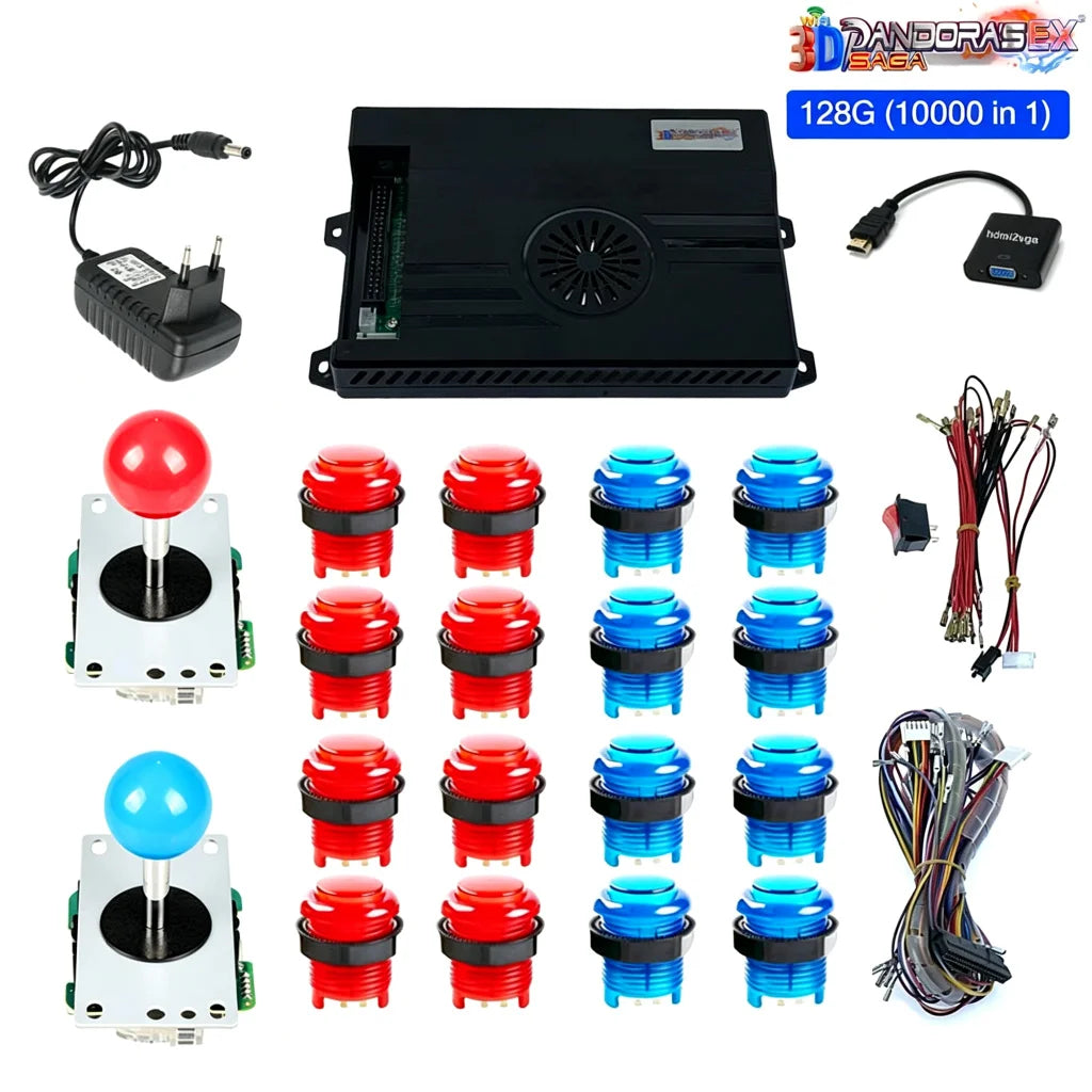 128GB 3D Pandora Saga Box EX2 10000 in 1 DIY Kit Arcade Game Console 8 Way Joystick Led Lights Button Cabinet Bartop 2 Playes