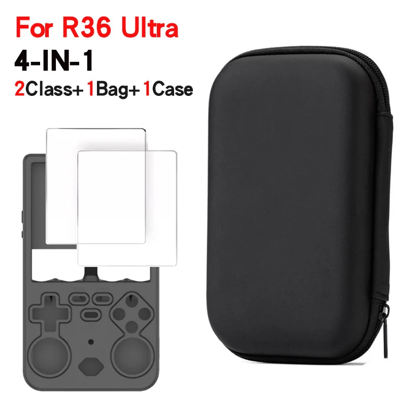 For R36 Ultra Game Console Storage Bag EVA Hard Shell anti Pressure Bag Soft Silicone Case Anti Scratch Screen Protector Film