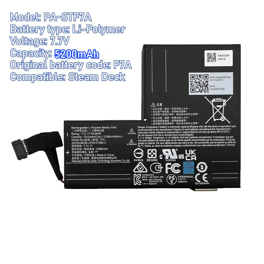 7.7V F7A Battery 5200mAh for Steam Deck Game Console Lithium