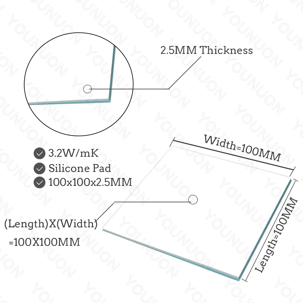 2 Pieces 100x100mm Thermal Pad 0.5mm/1mm/1.5mm/2mm/2.5mm/3mm/4mm/5mm Thickness GPU CPU Heatsink Cooling Conductive Silicone Pad
