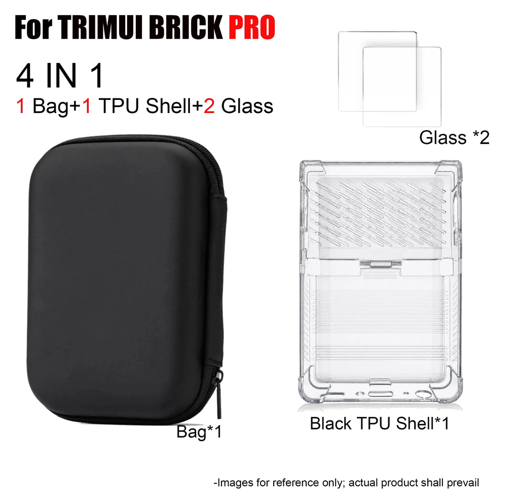 Portable Storage Bag TPU Case with Screen Protectors for TRIMUI BRICK PRO Game Console Tempered Glass Protectors Kit Accessories