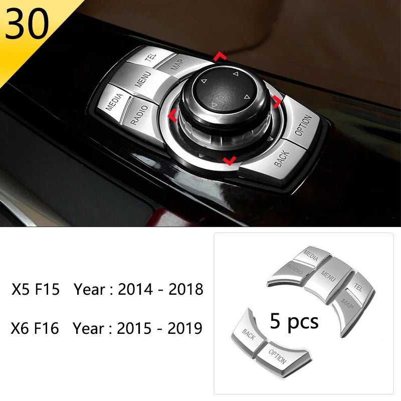 Chrome Car Styling Interior Button Panel Decoration Cover Trim Sticker frame For BMW X5 X6 F15 F16 2014-2019 Auto Accessories