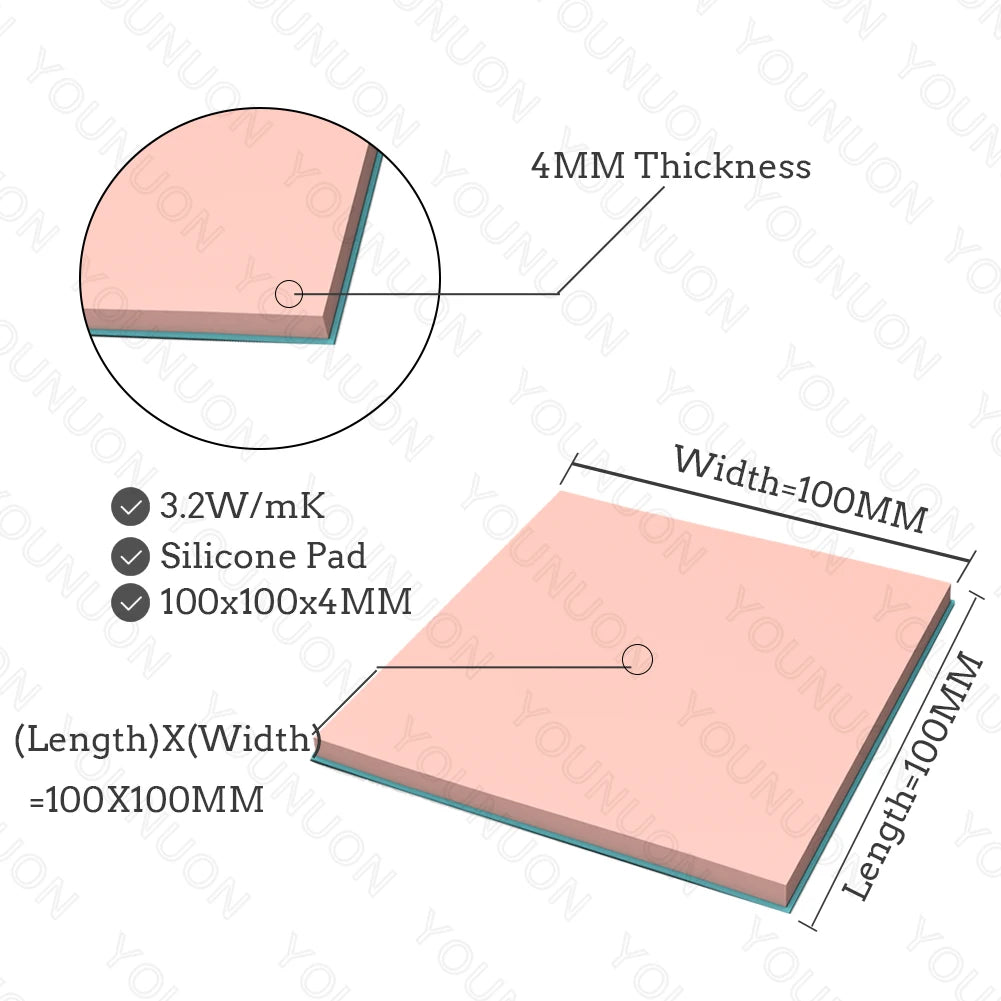 2 Pieces 100x100mm Thermal Pad 0.5mm/1mm/1.5mm/2mm/2.5mm/3mm/4mm/5mm Thickness GPU CPU Heatsink Cooling Conductive Silicone Pad